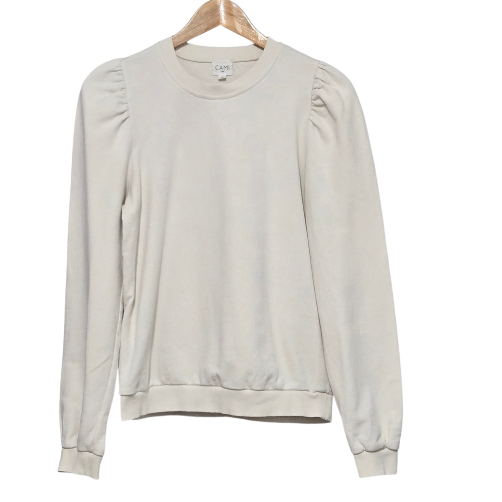 CAMI NYC Roberta Cream Sweatshirts With Puff Shoulder Womens Size Small
